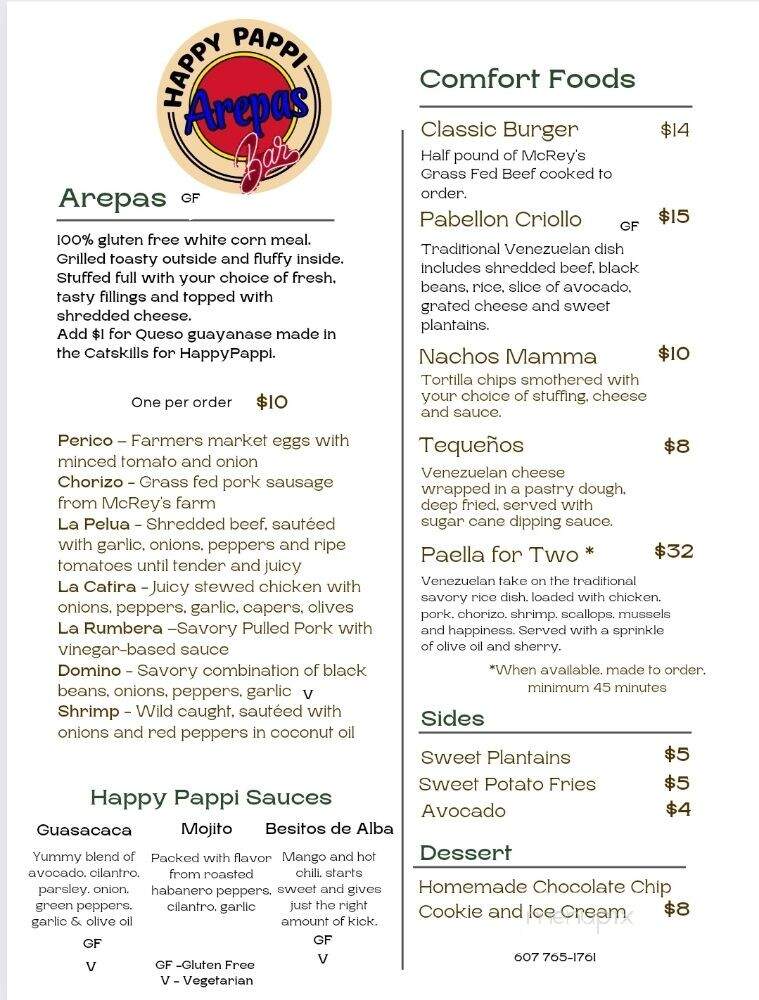 Happy Pappi Arepas Bar - Binghamton, NY menu_pic