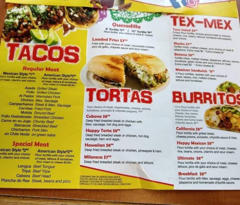 Happy Taco Mexican Restaurant - Southgate, MI menu_pic