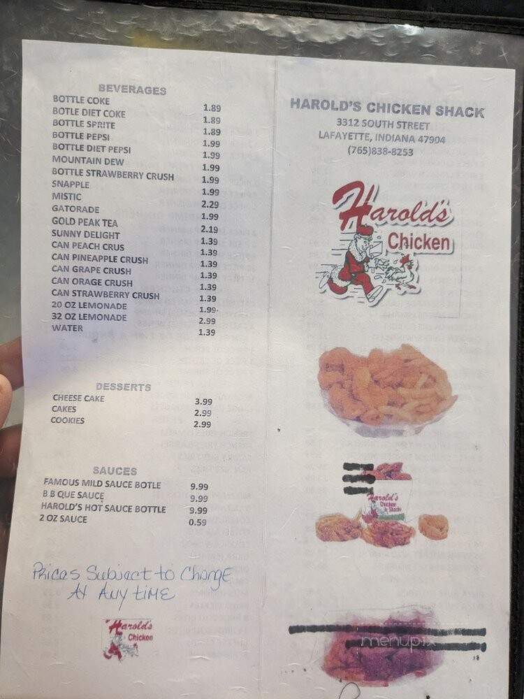 Harold's Chicken - Lafayette, IN menu_pic