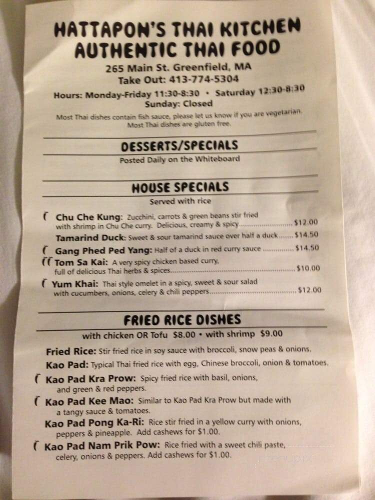 Hattaporn's Kitchen - Greenfield, MA menu_pic