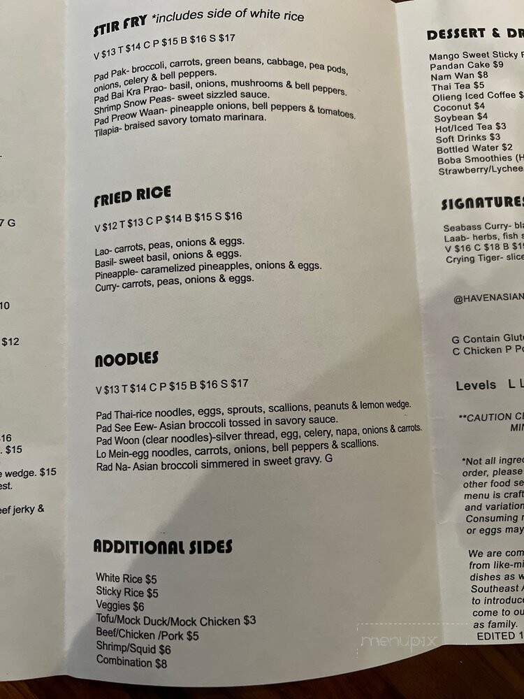 Haven Asian Eatery - Eden Prairie, MN menu_pic