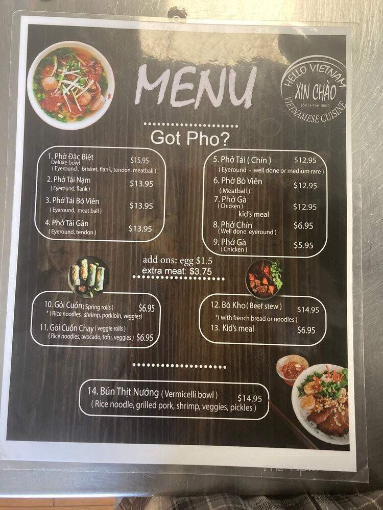 Hello Vietnam - Bridgeport, WV menu_pic