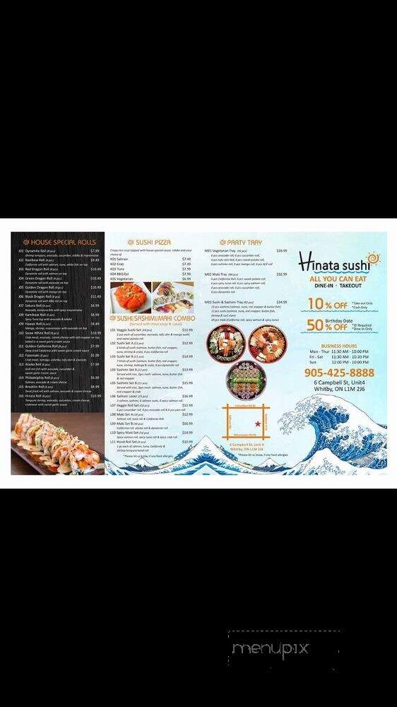 Hinata Sushi & Asian Cuisine - Whitby, ON menu_pic