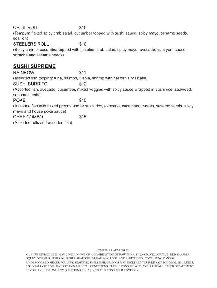 Hisui Sushi - Cecil, PA menu_pic