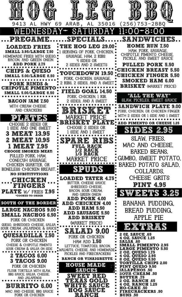 Hogleg BBQ - Clarksville, AR menu_pic