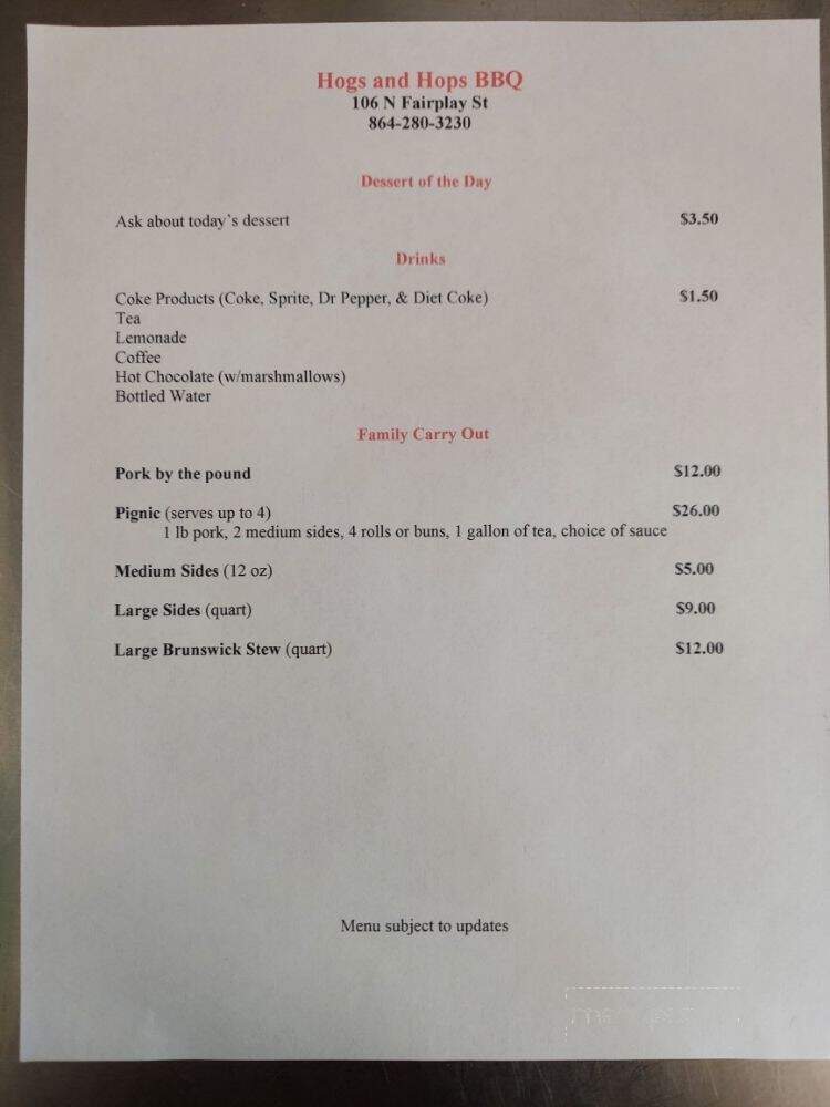 Hogs and Hops - Seneca, SC menu_pic