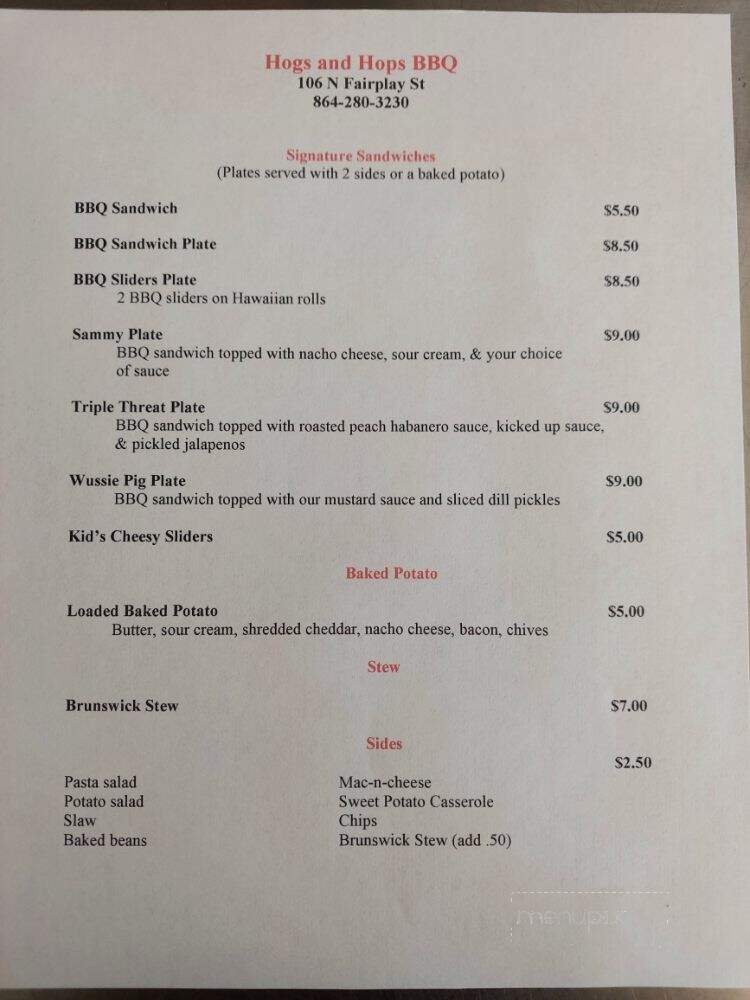 Hogs and Hops - Seneca, SC menu_pic