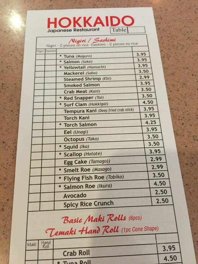Hokkaido Japanese Express - Concord, NC menu_pic