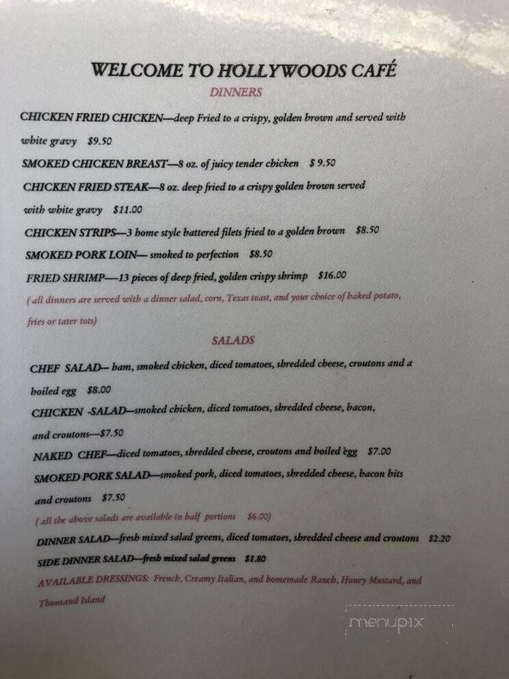 Hollywood's Cafe - Gravette, AR menu_pic