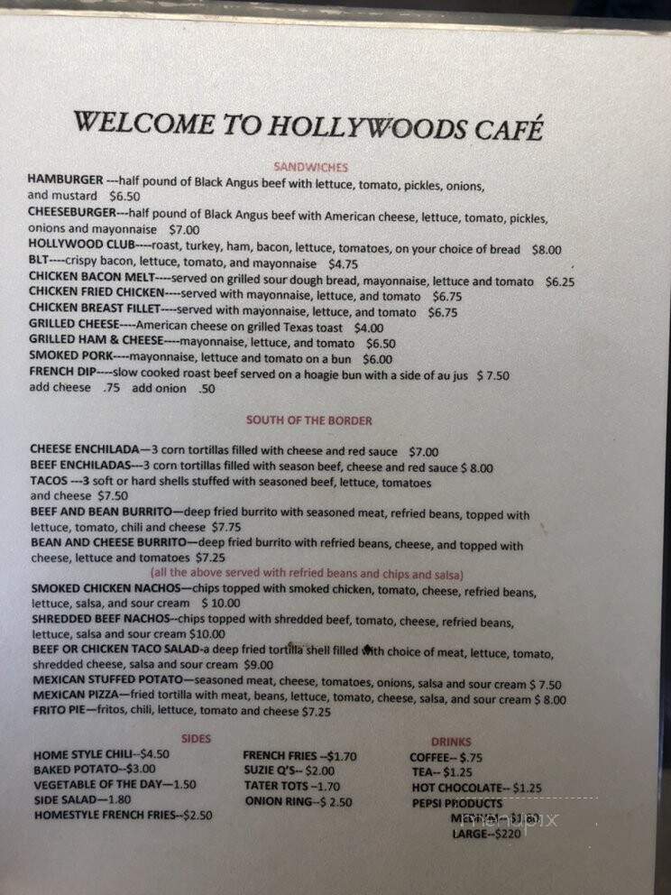 Hollywood's Cafe - Gravette, AR menu_pic