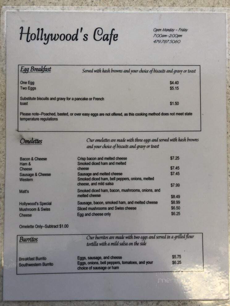 Hollywood's Cafe - Gravette, AR menu_pic