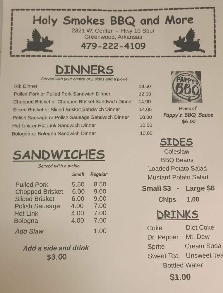 Holy Smokes BBQ and More - Greenwood, AR menu_pic