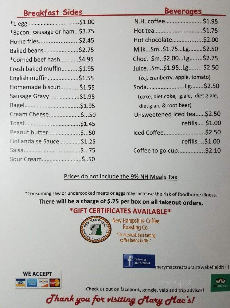 Home Again Restaurant - Sanbornville, NH menu_pic
