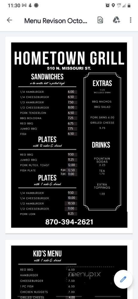 Hometown Grill - West Memphis, AR menu_pic