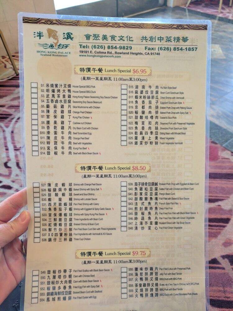 Hong Kong Palace - Rowland Heights, CA menu_pic