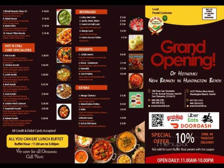 Hot N Chili Indian Restaurant - Huntington Beach, CA menu_pic