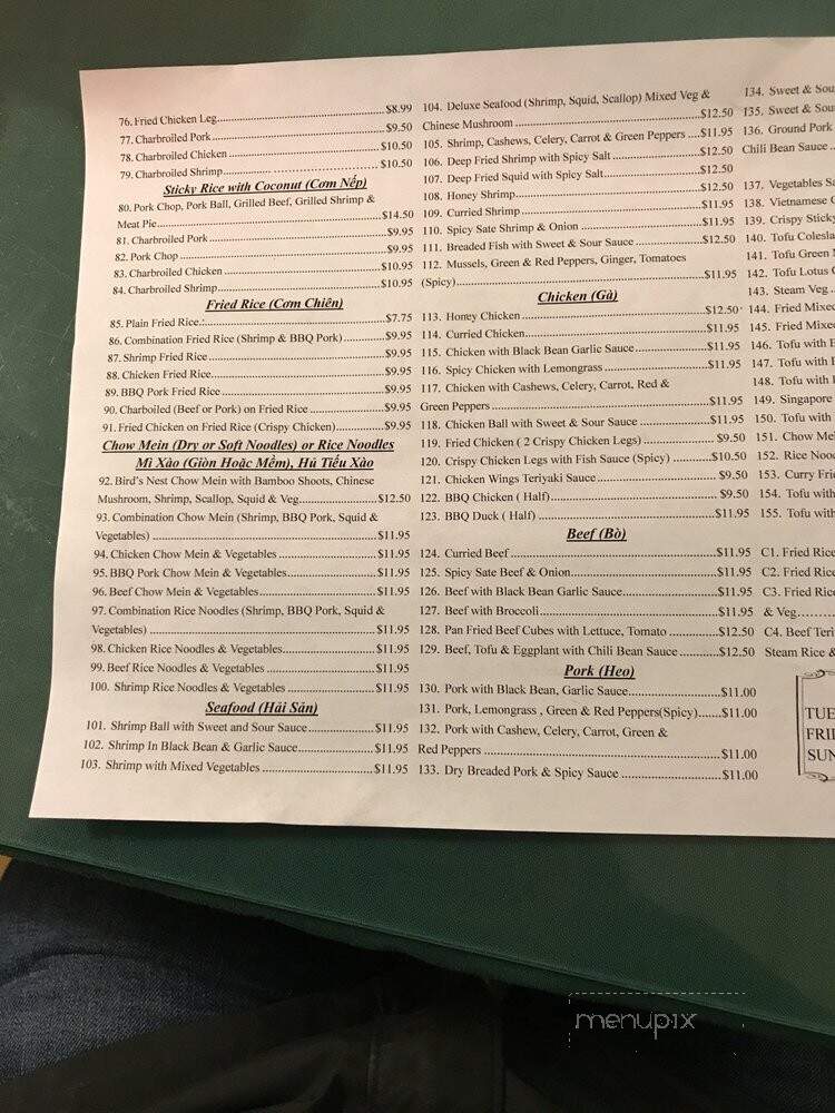 Huong Cau Restaurant - Winnipeg, MB menu_pic