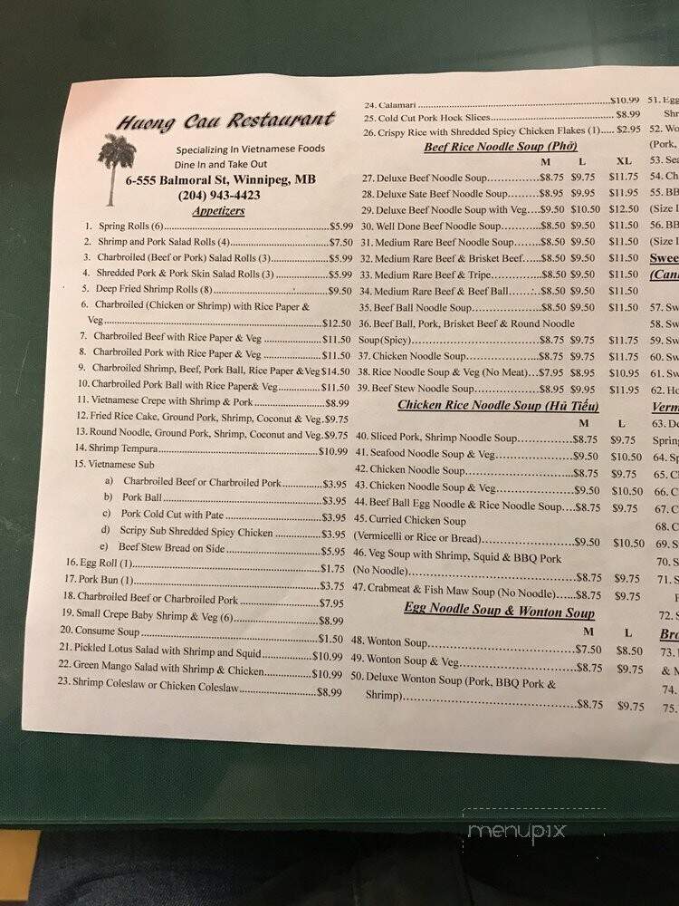 Huong Cau Restaurant - Winnipeg, MB menu_pic