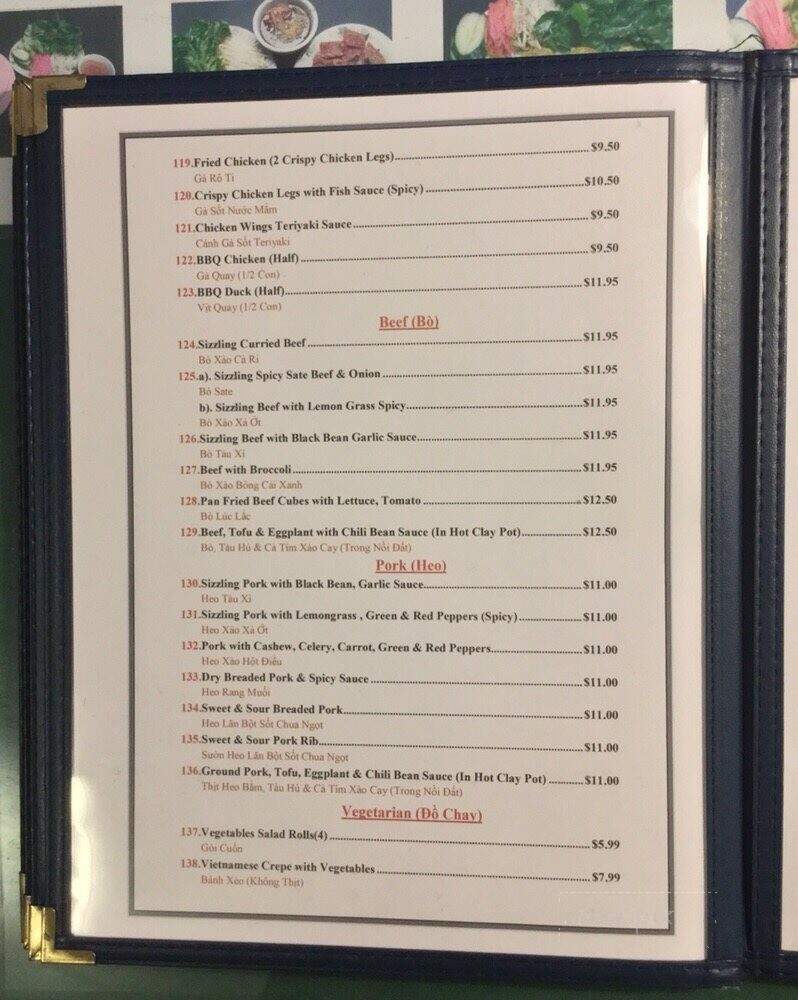 Huong Cau Restaurant - Winnipeg, MB menu_pic