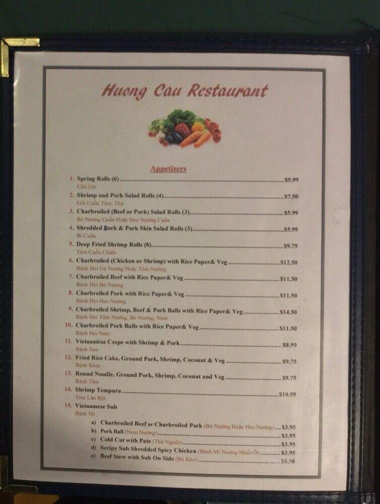 Huong Cau Restaurant - Winnipeg, MB menu_pic