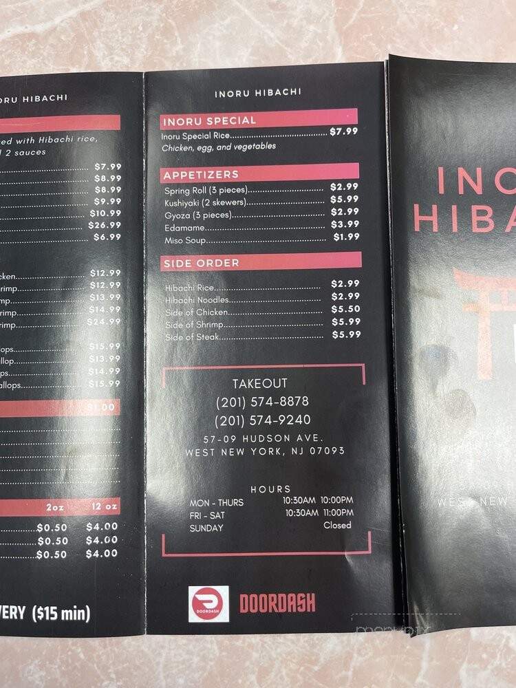 Inoru Hibachi - West New York, NJ menu_pic