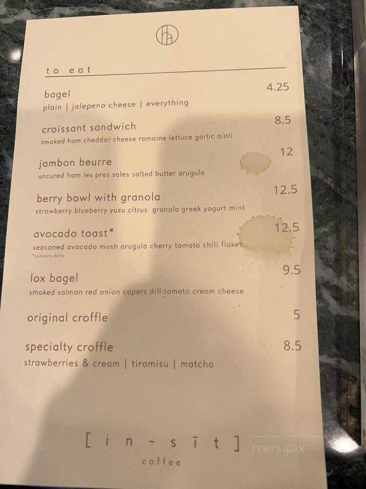 In-sit Coffee - Costa Mesa, CA menu_pic