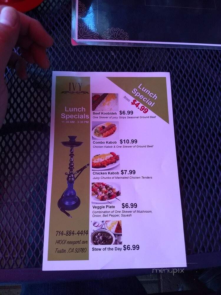 IVY Lounge & Grill - Tustin, CA menu_pic