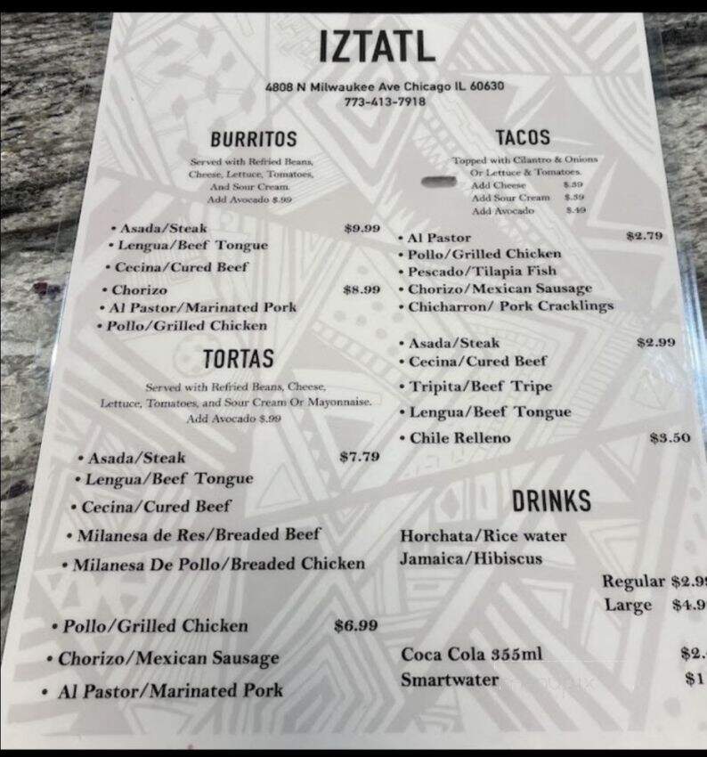 Iztatl Cocina Mexicana - Chicago, IL menu_pic