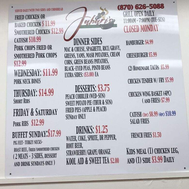 Jabari's Grill and Soul Food - Magnolia, AR menu_pic