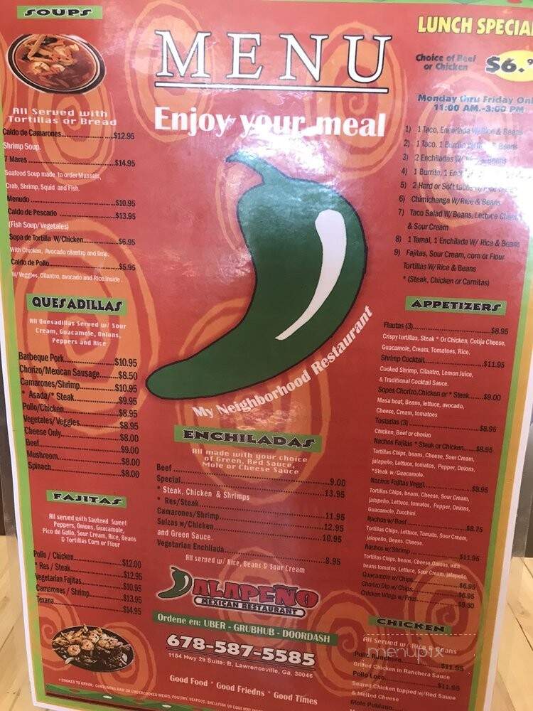 Jalapeno Mexican Restaurant - Lawrenceville, GA menu_pic