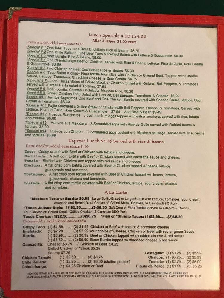 Julisco Mexican Resturant - Nashville, TN menu_pic