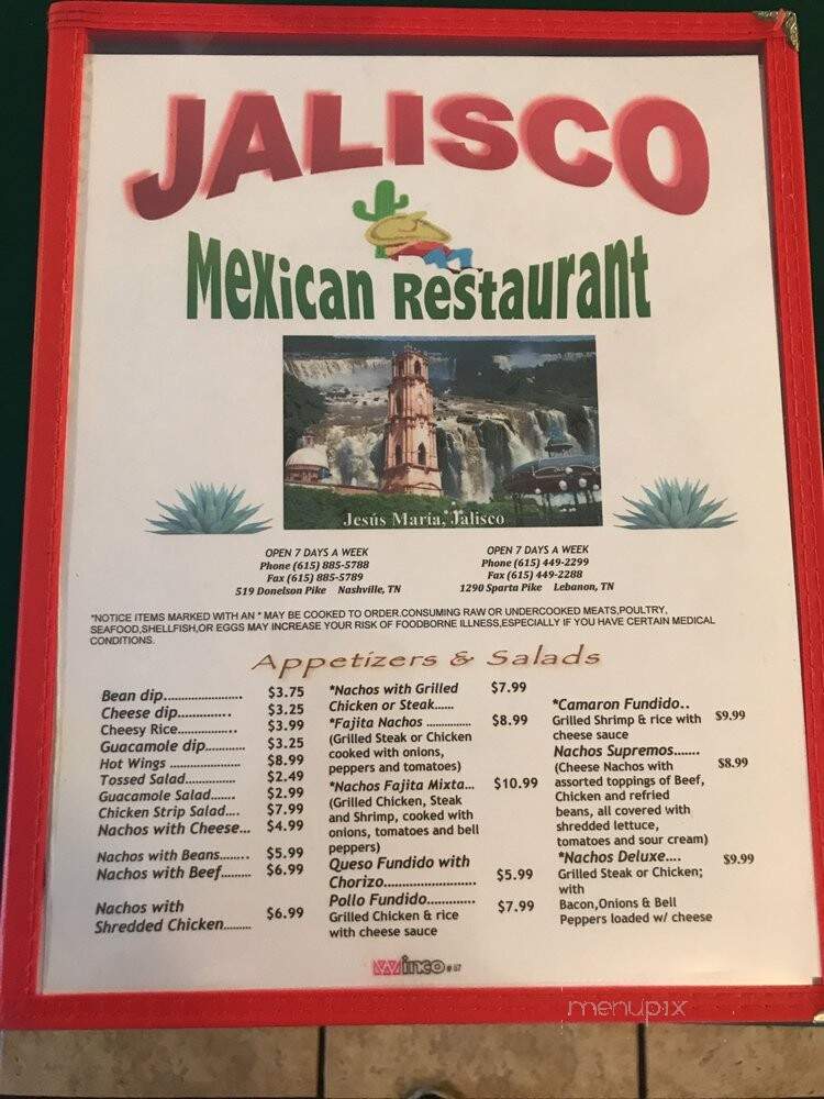 Julisco Mexican Resturant - Nashville, TN menu_pic