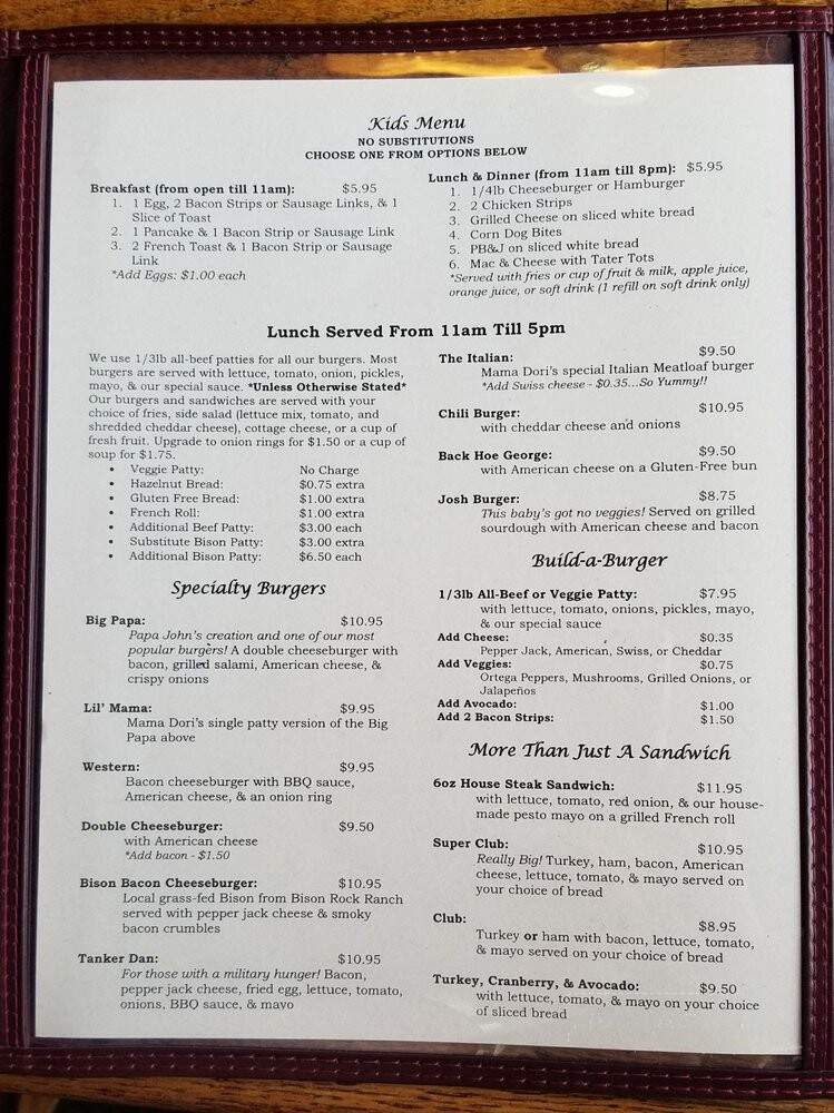 Classic 50's Diner - Yreka, CA menu_pic