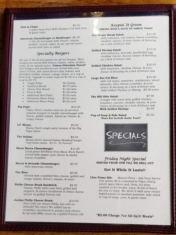 Classic 50's Diner - Yreka, CA menu_pic