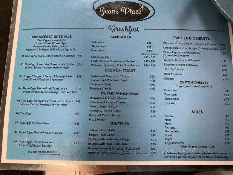 Jean's Place - Worcester, MA menu_pic