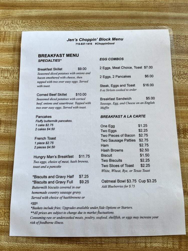 Jen's Choppin' Block - Dallas, WI menu_pic