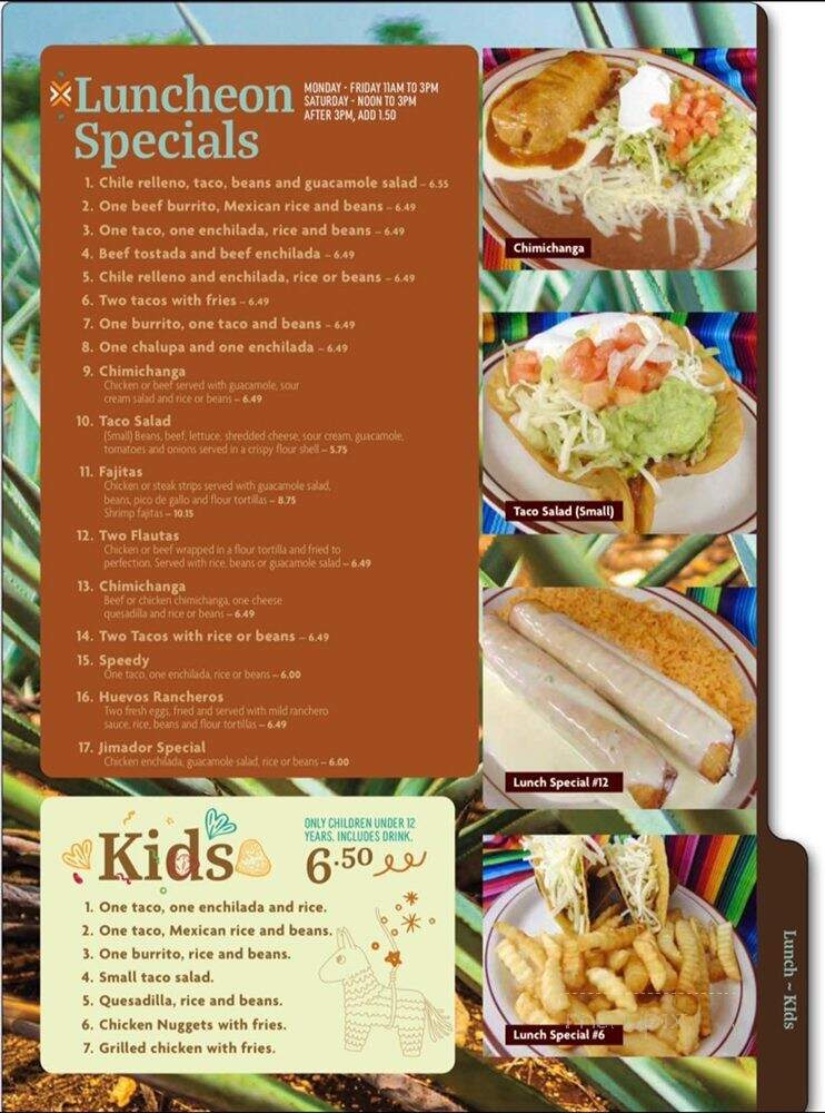Jimador Bar & Grill - Dale, IN menu_pic