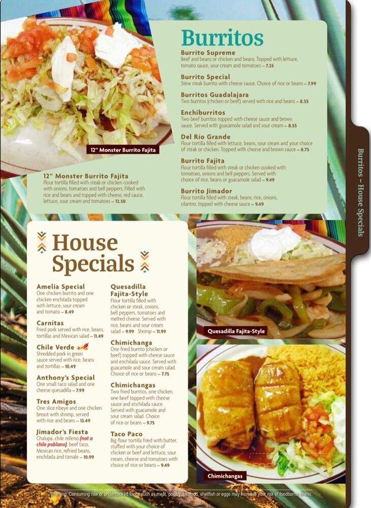 Jimador Bar & Grill - Dale, IN menu_pic