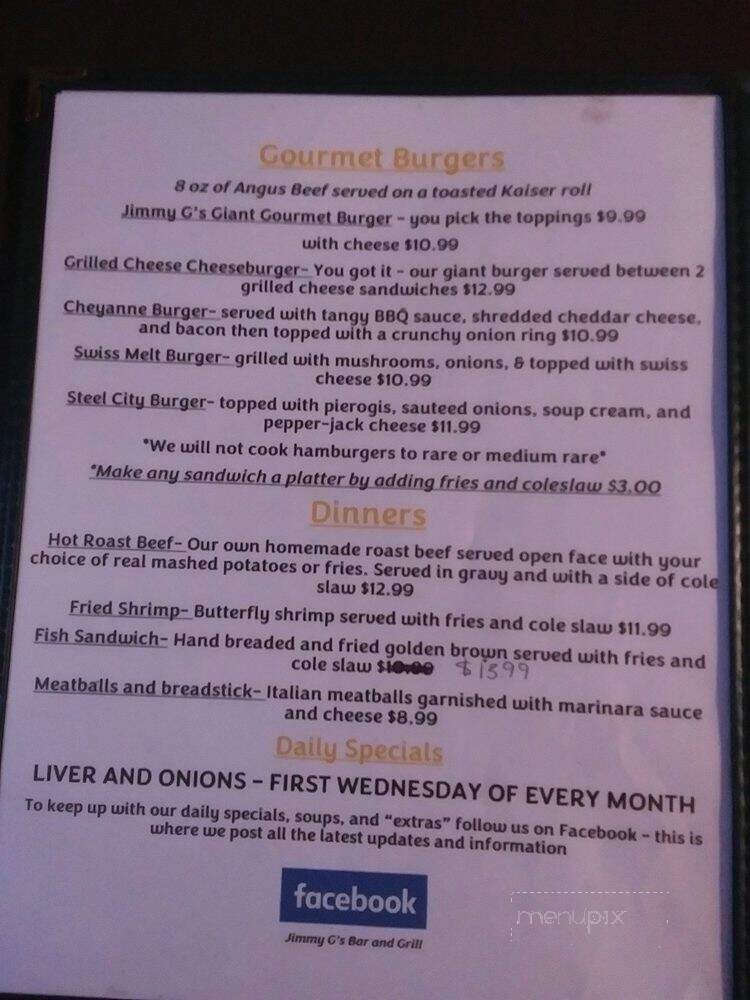 Jimmy G's Bar & Grill - Canonsburg, PA menu_pic