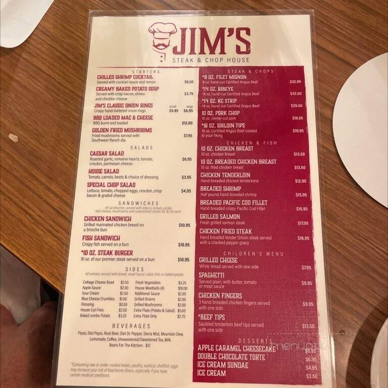 Jim's Steak & Chophouse - Pittsburg, KS menu_pic