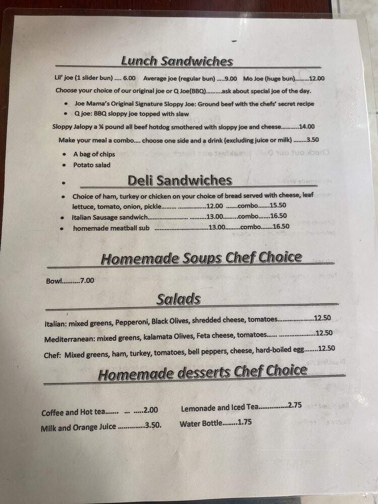 Joe Mama's Coffee House - Amarillo, TX menu_pic