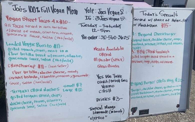 Joe's Vegan Shop - Los Angeles, CA menu_pic