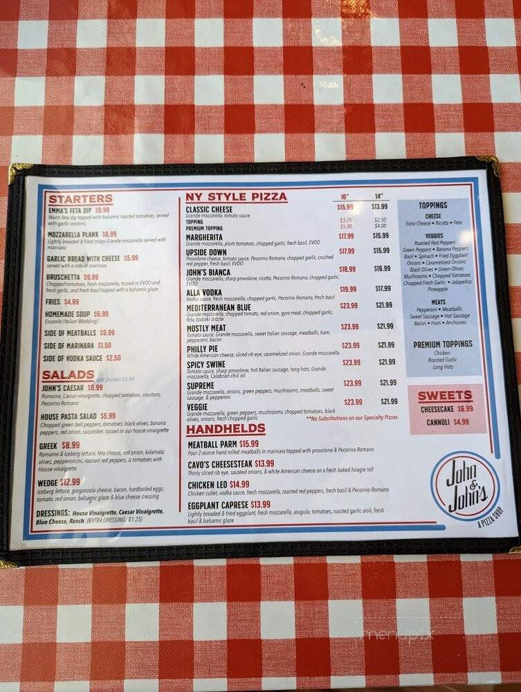 John and John's A Pizza Shop - Orlando, FL menu_pic