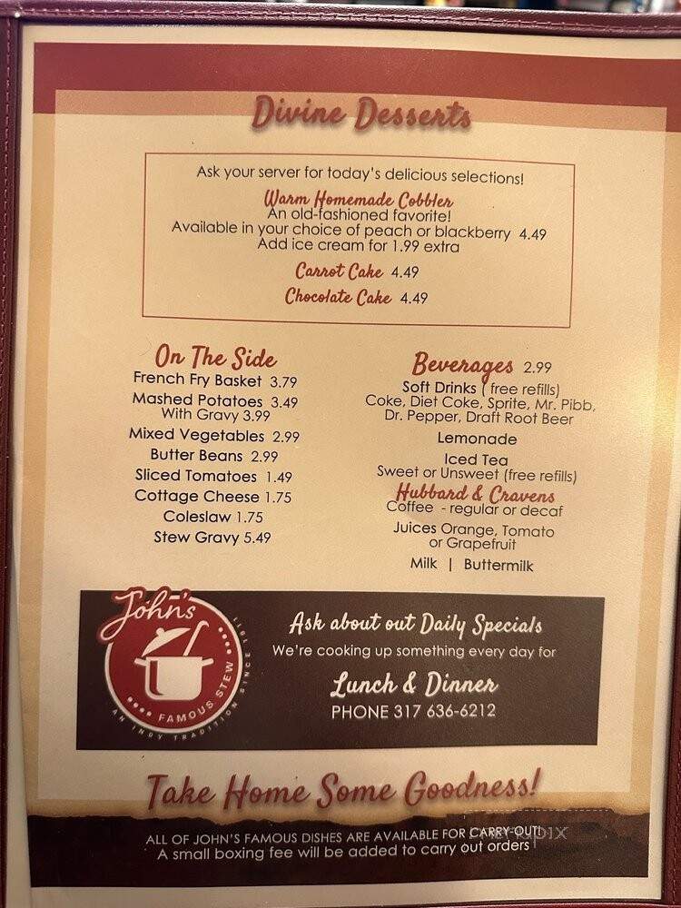 John's Famous Stews - Indianapolis, IN menu_pic