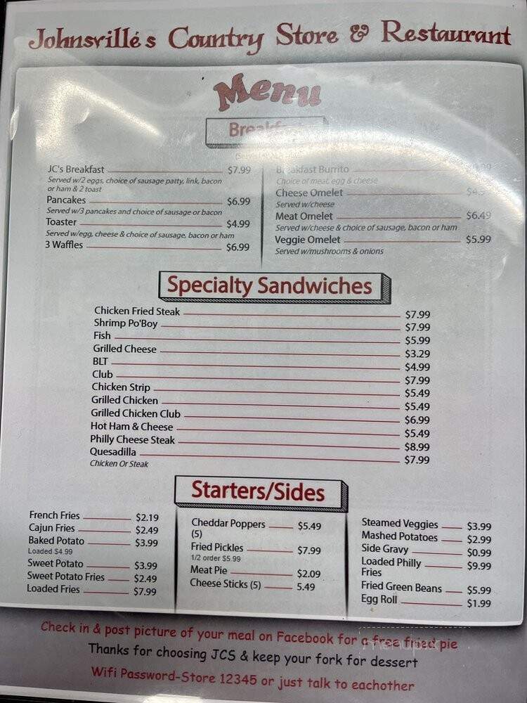 Johnsville's Country Store - Hermitage, AR menu_pic