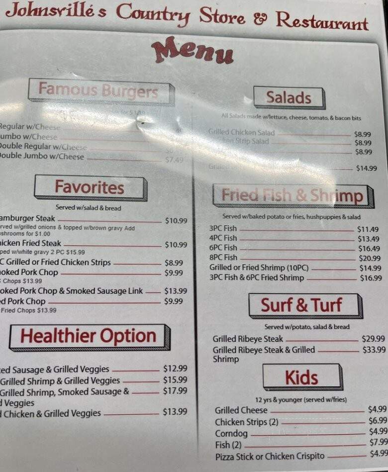 Johnsville's Country Store - Hermitage, AR menu_pic