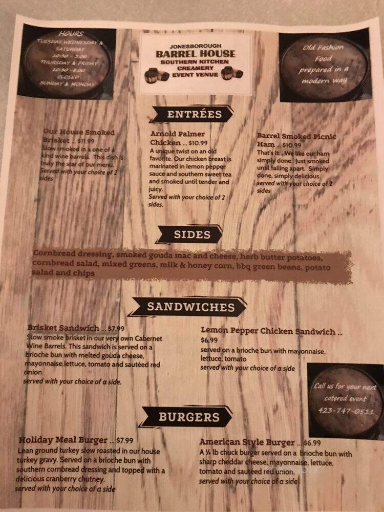 Jonesborough Barrel House - Jonesborough, TN menu_pic