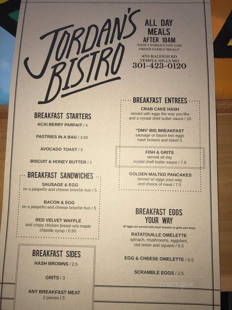 Jordan's Bistro - Temple Hills, MD menu_pic