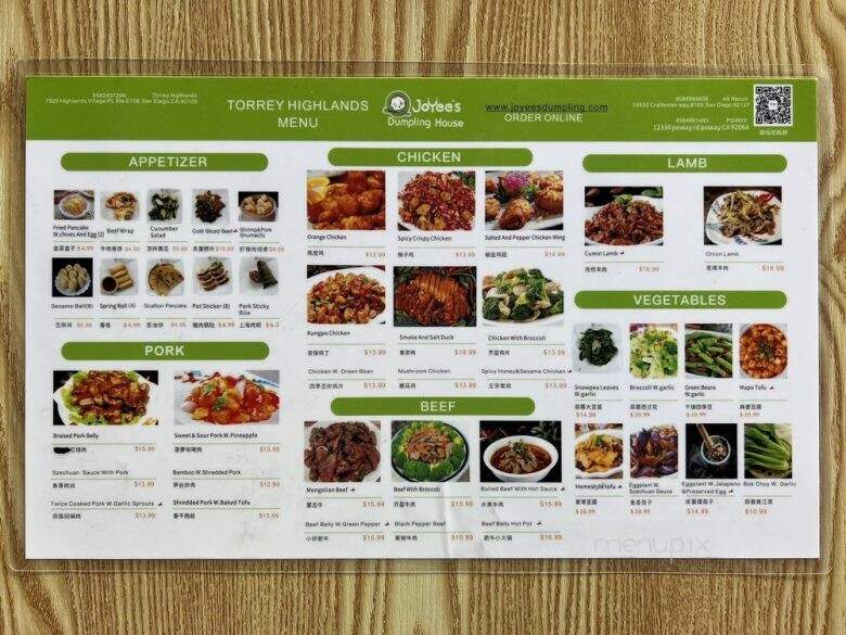 Joyee's Dumpling House - San Diego, CA menu_pic