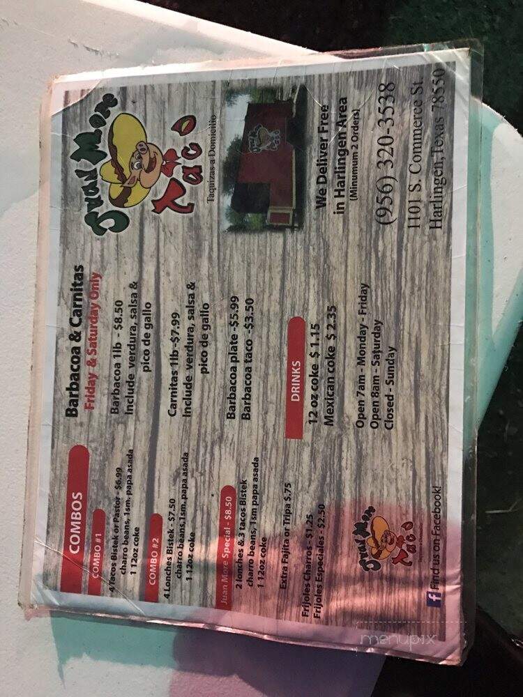 Juan More Taco - Harlingen, TX menu_pic